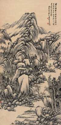 吴待秋 丙寅（1926年）作 秋山雨霁 立轴